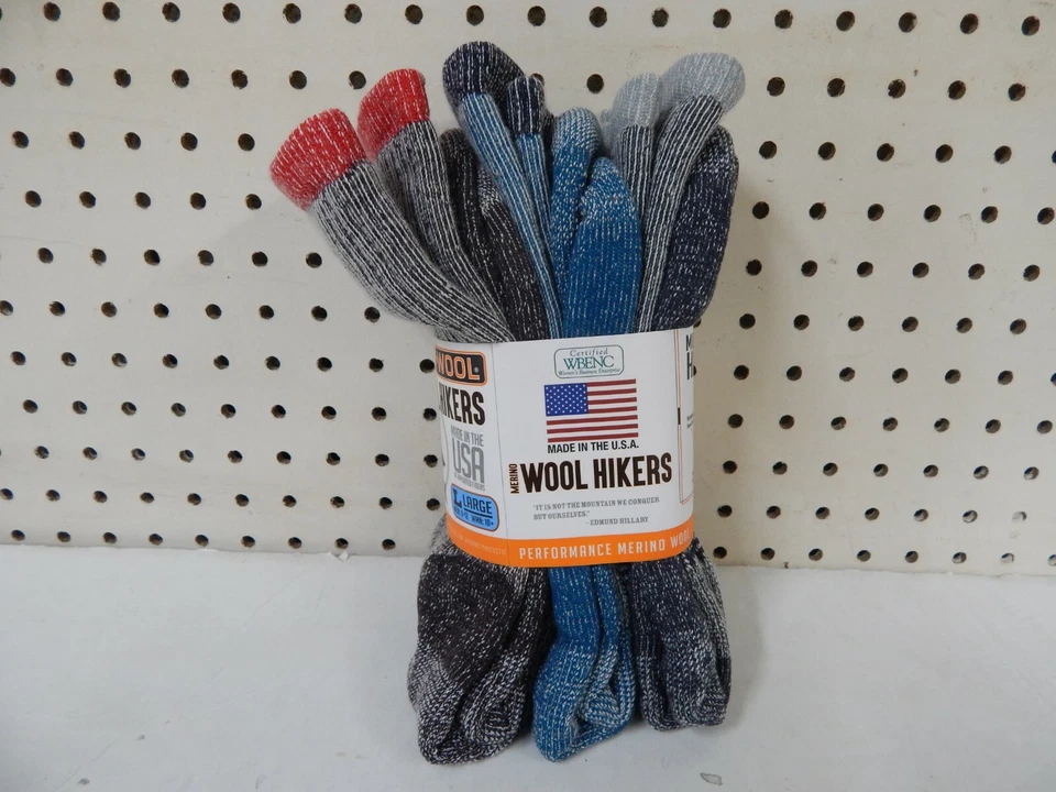 Omni Wool Unisex Merino Wool Hiker Crew Socks 3 Pack-Large-73713-Red/Gray/Teal