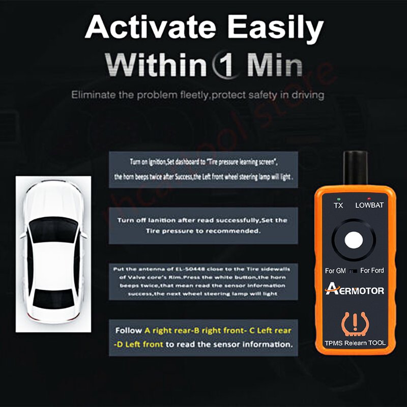 TPMS Reset Relearn Tool W/ Push-button 2 IN 1 PLUS Tire Pressure ...