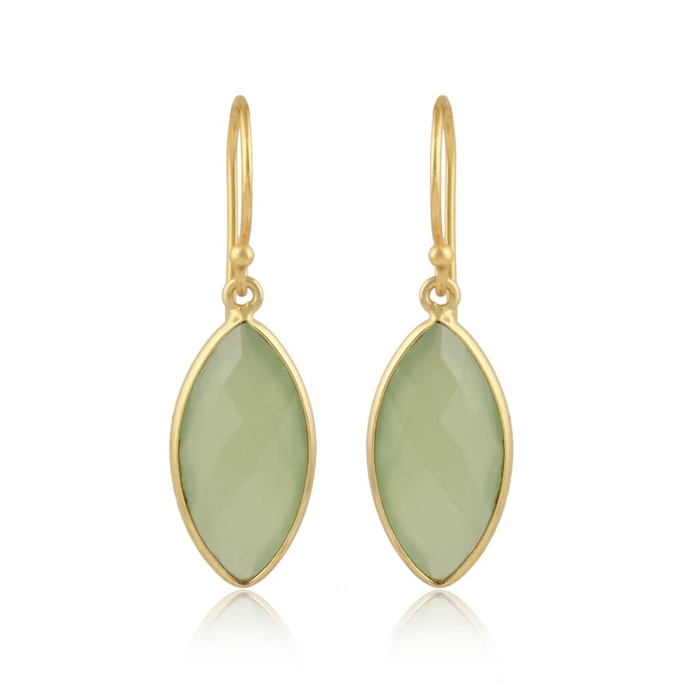 Yellow Gold Marquise Prehnite Chalcedony Dangle Earrings Jewelry For Women Girl - Image 4 of 4