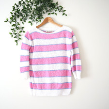 Vintage Diane Von Furstenberg Pink White Striped Boatneck Cute Summer Sweater M