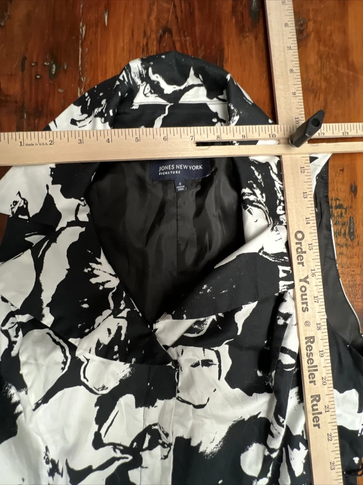 Vestido JONES NEW YORK Signature para mujer blanco y negro forrado sin mangas de algodón 4 Foto 3 de 4