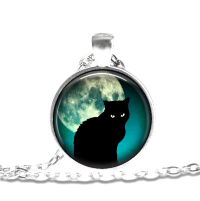 BLACK CAT MOON  Silver Pendant fit 20'' to 22'' Necklace Men Women Gift Jewelry