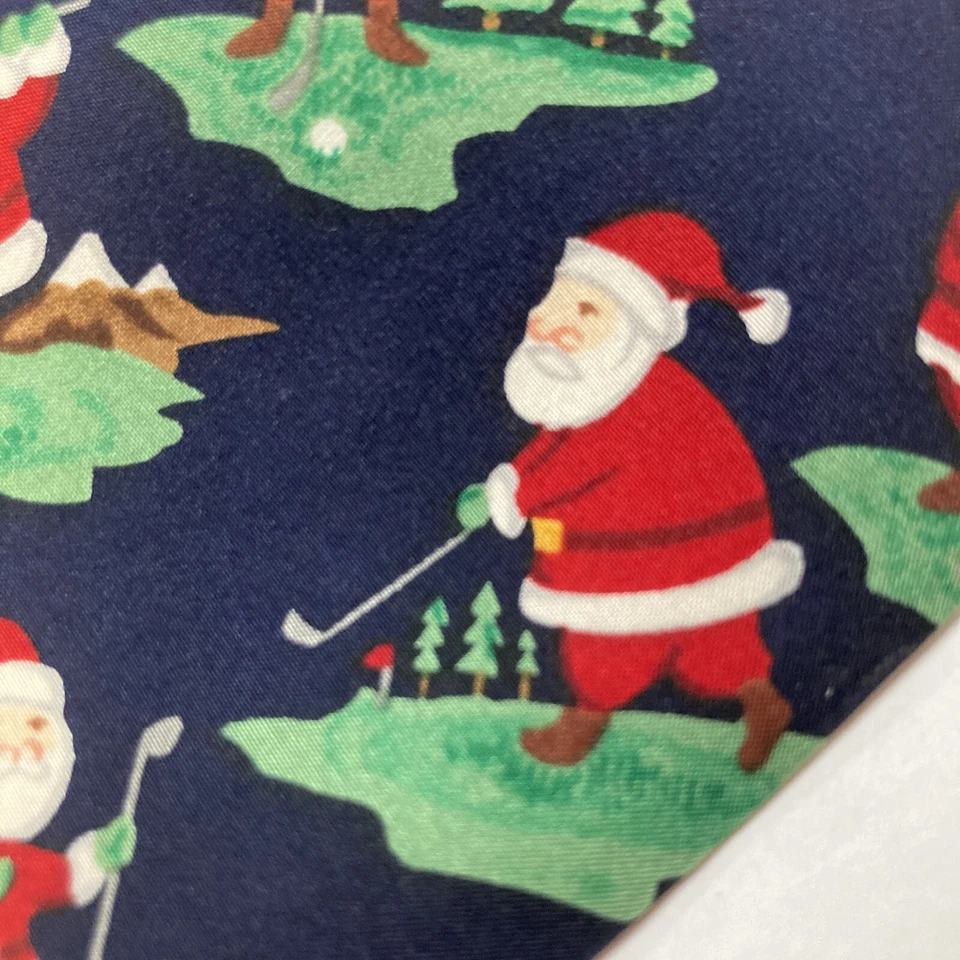 Corbata vintage John Henry azul marino con Papá Noel jugando al golf vacaciones de Navidad Foto 4 de 4