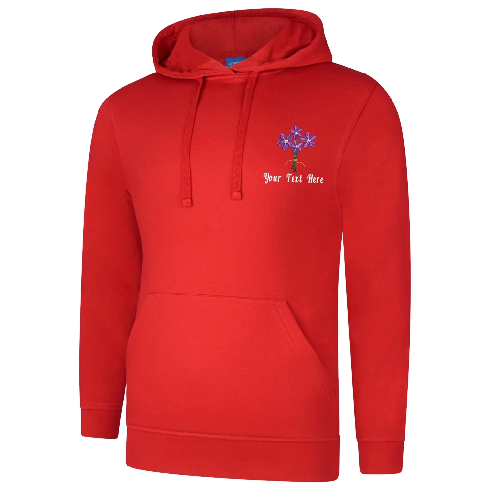 Personalised Embroidered Boho Floral Hoodie Purple Flower Logo Workwear Gift