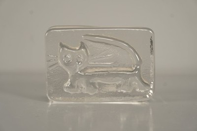 Vintage Glass Cat Paperweight 1960s Lisa Larsson Style Solid Decor