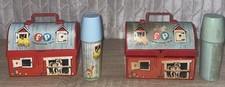 Vintage Fisher Price Barn Farm Mini Lunch Box 549 1962 With Thermos set of 2