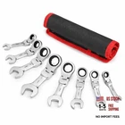 Stubby Wrenches Set, Flex Head Ratcheting Wrench Set Open End Ratchet Metric