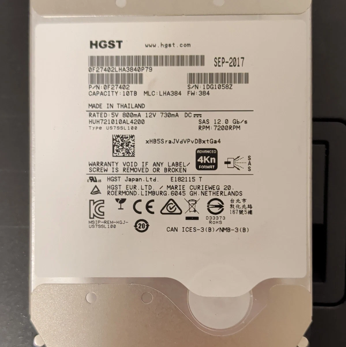 HGST SAS Internal Hard Disk Drives 10 TB Storage Capacity for sale