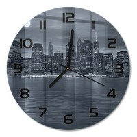 Runde Glas-Wanduhr Wanduhr Aus Glas New York Bei Nacht Schwarze Zeiger Fi30 Cm