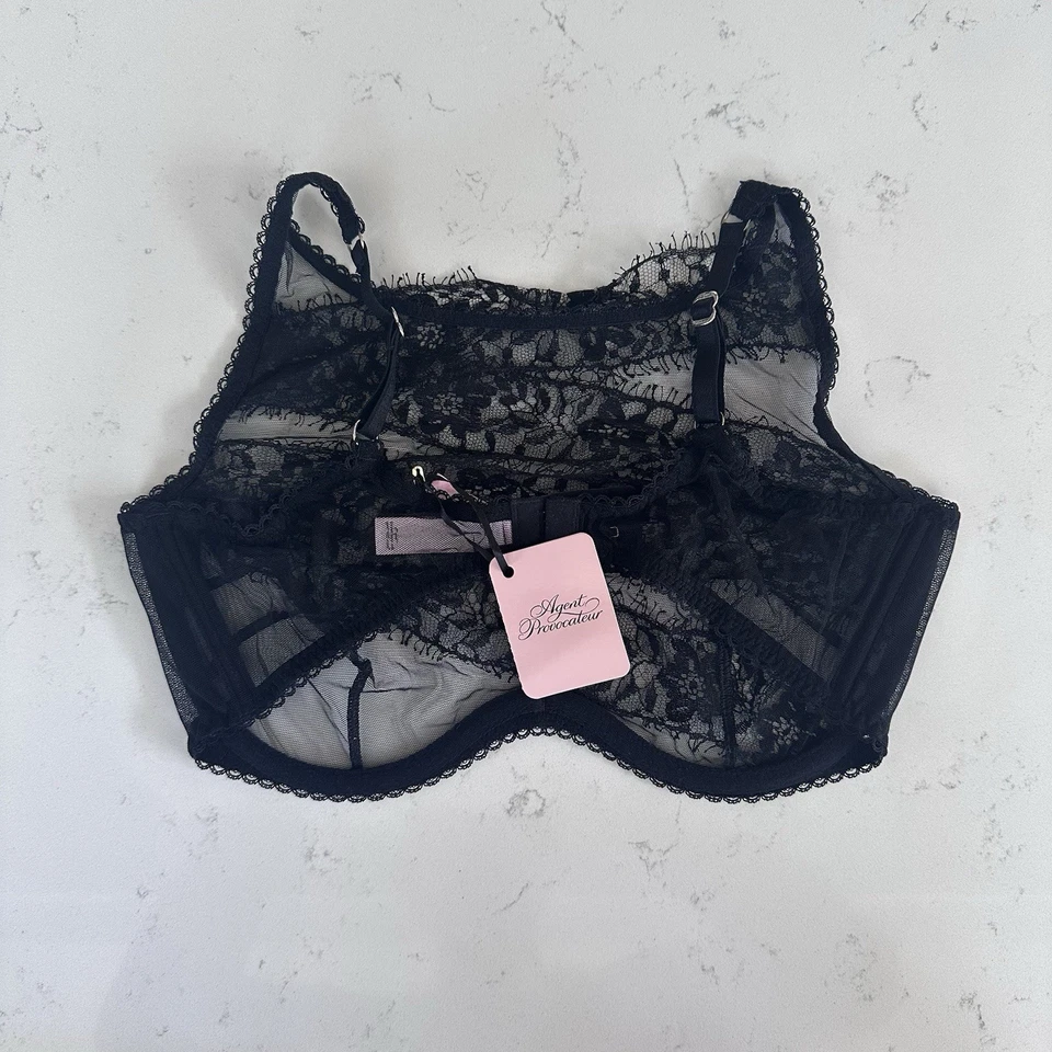 Bralette de encaje Agent Provocateur Angélica cuello alto negro talla 4 US 36D $225 Foto 4 de 4