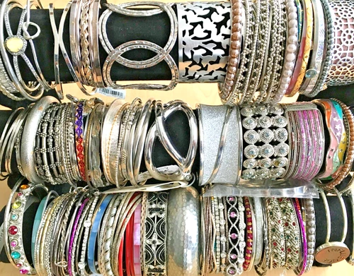 160+ Vintage Costume to Fashion Jewelry lot Bracelet Bangle Cuff ALL SILVER TONE