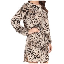Vince Camuto Animal Print Long Sleeve Mini Dress Sz Small Brown Drop Waist