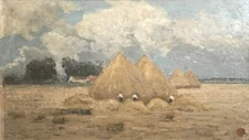 Tableau HSP - Paysage et MEULES de FOIN - XIXème - IMPRESSIONIST PAINTING