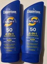 Lot Of 2 Coppertone Sport SPF 50 Sunscreen Lotion, 7oz Each 4 In 1 Performance