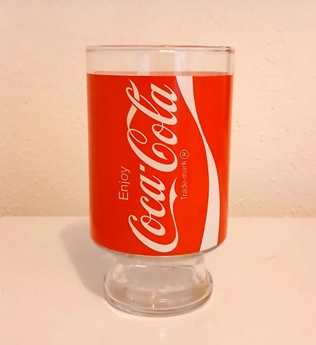 VTG 1980s Coca-Cola Pedestal Glass 32oz 7"x4" Red White Cursive Logo Collectible