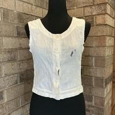 Antique Victorian Cotton Corset Cover Womens Sz S Button Front As-Is Piece 21F4