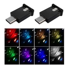 2 PCS USB Type C LED Ambient Light, Adjustable 8 Colors RGB Mini LED Lamp for