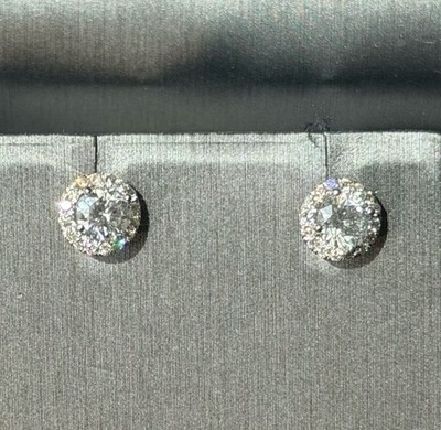 14K Weißgold 1 kt TW natürlicher Diamant Halo Ohrstecker I-J I1-I2 rund 7 mm