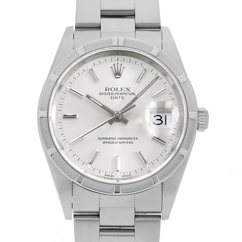 ROLEX Oyster Perpetual Date 15210 Silver bar K Number second hand mens