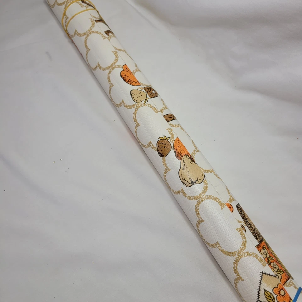 Vintage Kitchen MCM Wallpaper 60's 70's TEXTURED Brown Orange Gold Food 38 Sq Ft - Image 4 of 4