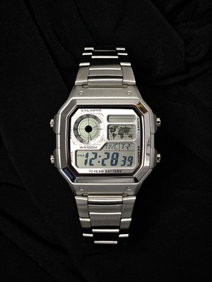 Casio AE1200 Full Metal Mod   Edelstahl Gehäuse, Silbernes Ziffernblatt   Royale
