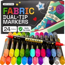 ARTISTRO 24 Dual-Tip Fabric Markers - Fabric Decorating Kit - Permanent for