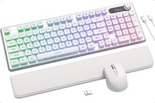 Wireless Keyboard and Mouse Combo - 9 Backlit Effects, Wrist Rest, White