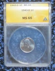 1943-D Lincoln Cent - ANACS MS65