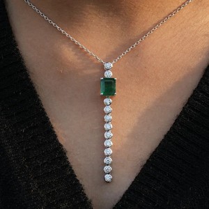 Authentic 2Ct Emerald Cut Lab Created Green Emerald Lariat Necklace 14K White Gold Plated