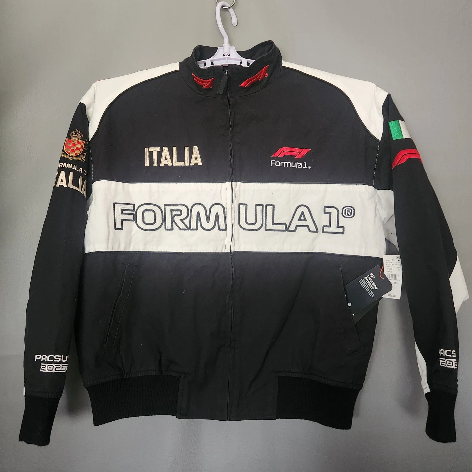 Formula 1 F1 Italia Racing Bomber Jacket Mens Large Black White PacSun NWT - product detail image 1