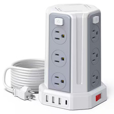 White 10 Ft. 12-Outlet Extension Cord with 12 AC Multiple Outlets 4 USB, Power T