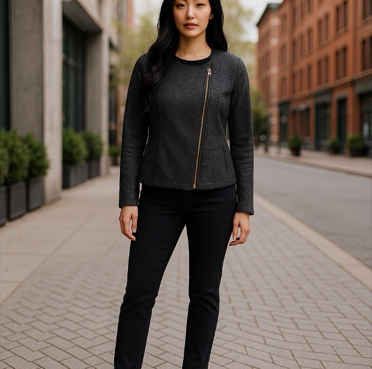 -New 14th & Union Jacket Womens Lg Black Moto Career Casual Dark Acadamia Zip