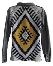 Mine S Lightweight Shirt Hippie Boho Aztec Drawstring Olive Green Khaki Jacket