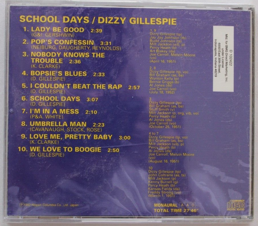 DIZZY GILLESPIE SCHOOL DAYS [NEW CD] SAVOY JAZZ (SV-0157) | eBay