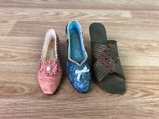 Set Of 3 Miniature Shoe Ornametns Pink Blue And Brown 