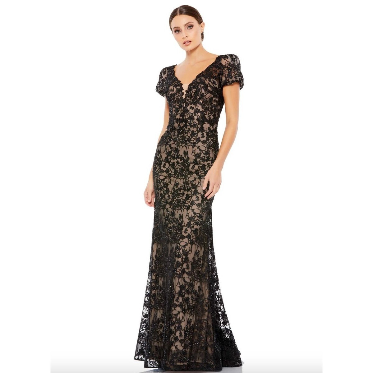 hand embellished sheer mini dress in black Farrah Rhinestone Sheer Mesh Formal Mini Dress main image 0