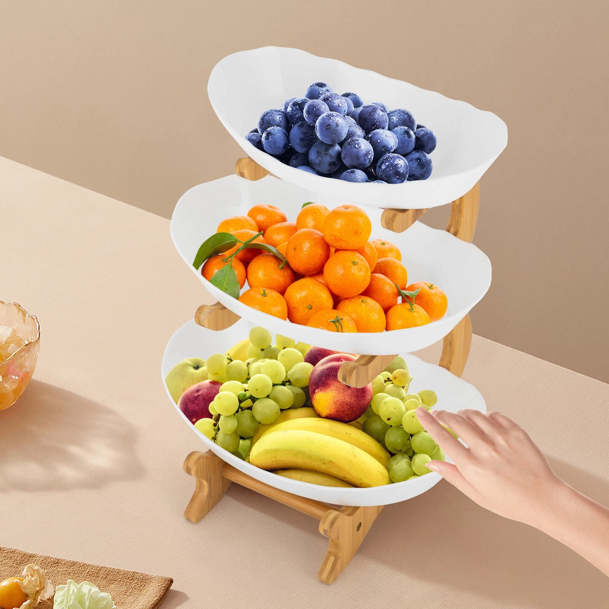Cesto Portafrutta In Legno Con Manico - Diametro 20-24 Cm - Ciotola Per Frutta E Verdura Rustica - Cucina Naturale