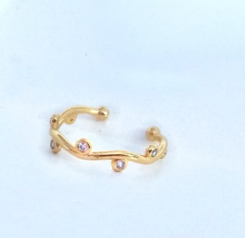 Fancy Women's Simulated Diamond Adjustable Toe Ring Yellow Gold Plated Silver - Picture 2 of 3