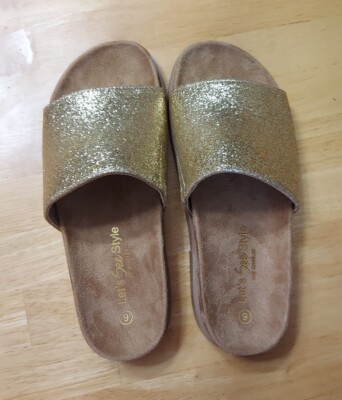 Lets See Style (LA) Slides Gold Glitter Sz 6