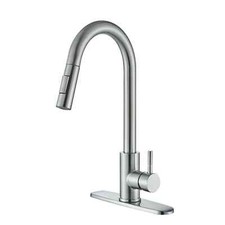 Brushed Nickel Kitchen Sink Faucet Single Hole Mixer Tap with Pull Out Sprayer