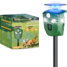 Solar Ultrasonic Animal Repeller Outdoor 360° All Round 6 Lights 3 PIR Sensors