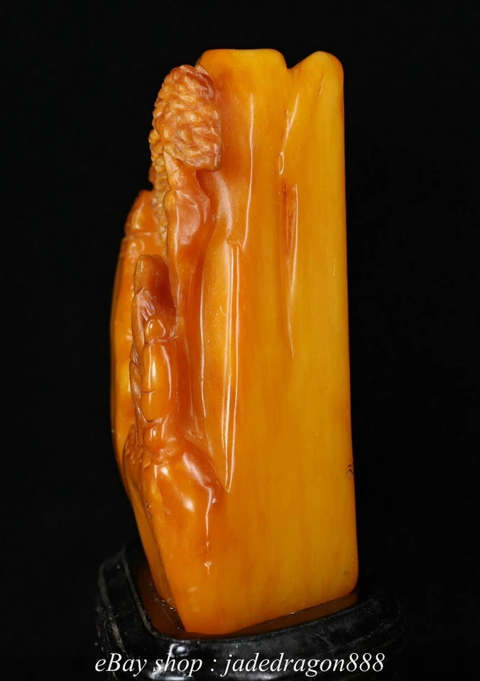 8" Antiguo Chino Natural Shoushan Piedra Tallada Árbol de Montaña Gente Estatua Sello Foto 2 de 4