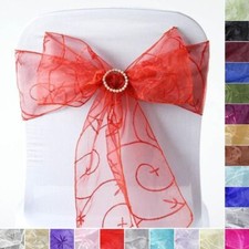 5 Embroidered Organza CHAIR SASHES Ties Bows Wedding Party Decorations SALE