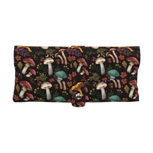 Portable Eyeglasses Case with Button, Durable Glasses PU Leather Mushroom Black
