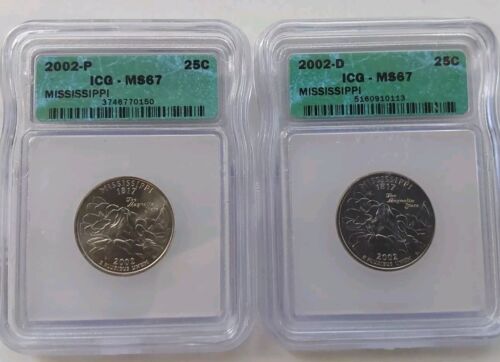 2002 PD Mississippi Statehood Quarter Set-ICG Mint State 67-Bright White Luster