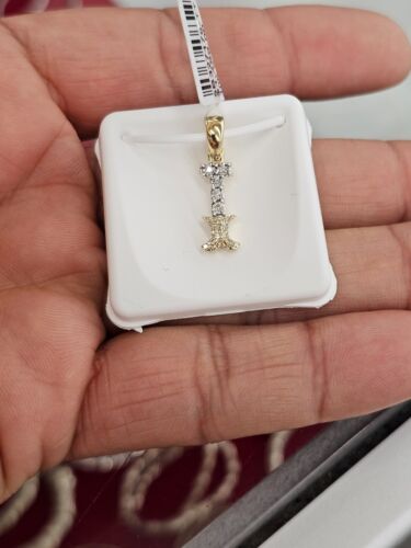 Real Natural Diamond 10kt Yellow Gold Two-tone fanuc style initial Pendant A-Z - Picture 41 of 70