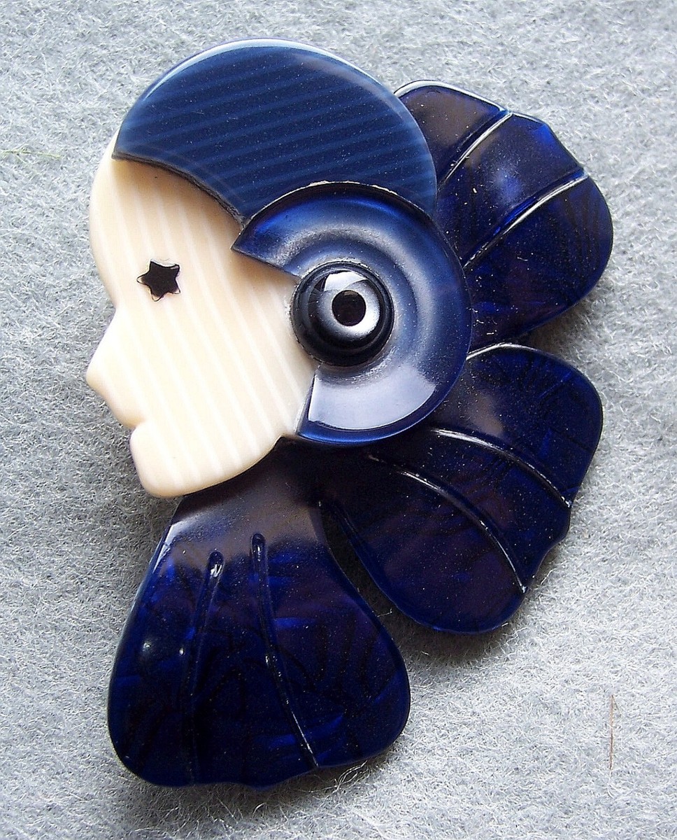 Lea Stein flower lady brooch petal halo signed acrylic - INCLUDES
