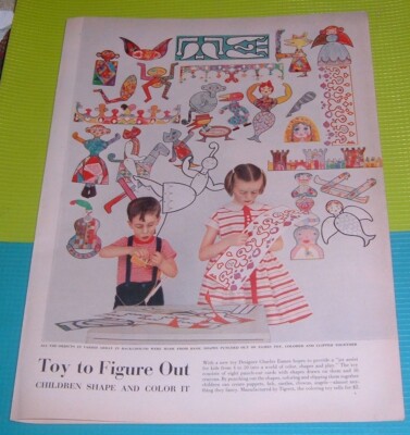 1955 ARTICLE NEW TOY DESIGNER CHARLES EAMES CHILDREN SHAPE & COLOR PUNCH OUTS
