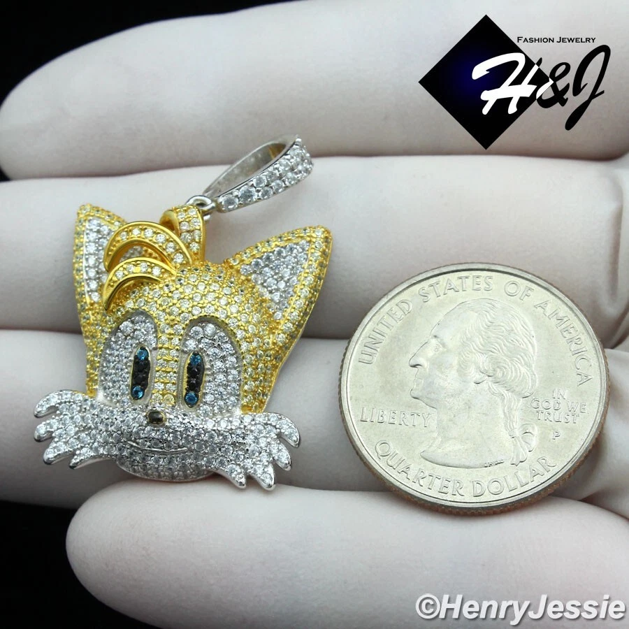 925 STERLING SILVER FULL ICY BLING CZ SONIC MILES TAILS PROWER PENDANT*SP399 - Image 4 of 4