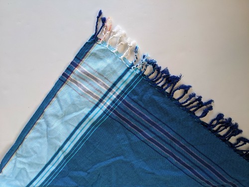 Blue Plaid XL Shawl Wrap Scarf Womens One Size Fringe Rectangle 39x64 White OS - Picture 2 of 5